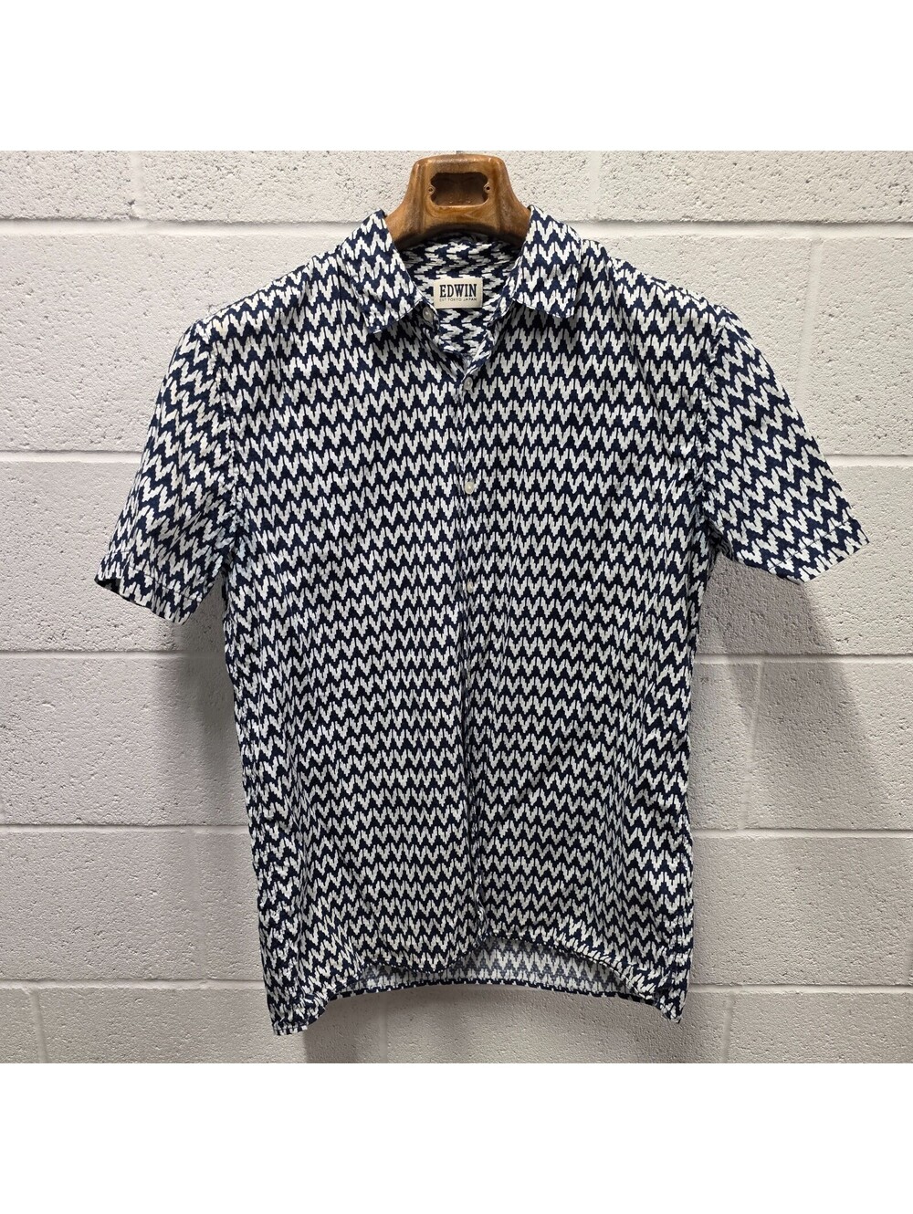 Edwin Japan Men’s Shirt Sleeve Zig zag Cotton Western Nimes Shirt  Blue 22*30 L